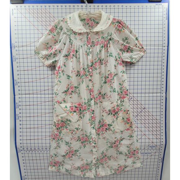 60s Pastel Floral Cottagecore House Dress Ruffle Collar Vintage Charm‎ - Picture 4 of 10